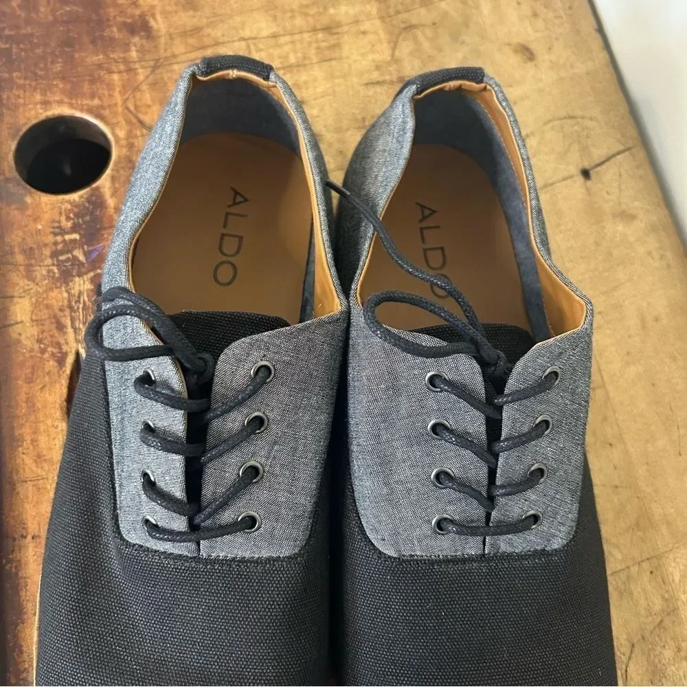Aldo 13 Black Gray Oxford Textile Dress Shoes Business Preppy Retro Professional